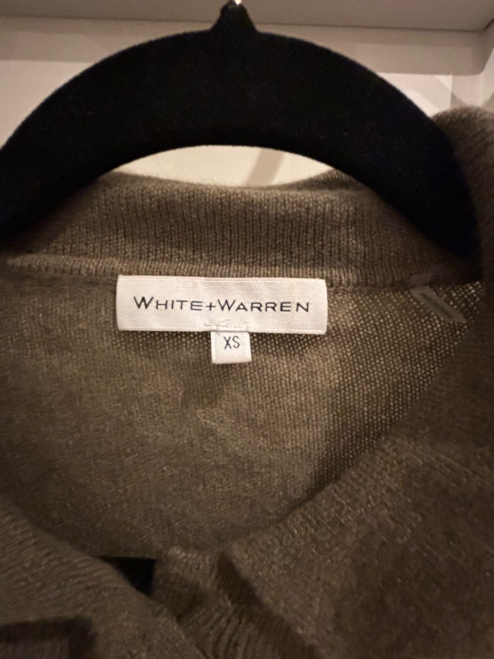 White + Warren taupe/olive Cashmere polo style button up sweater. XS oversized